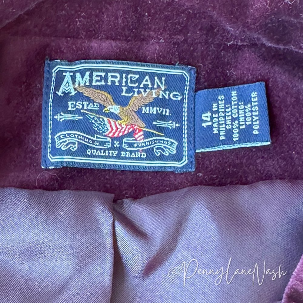 American Living Faux Suede Pearl Button Jacket Wine Vintage - Picture 9 of 10